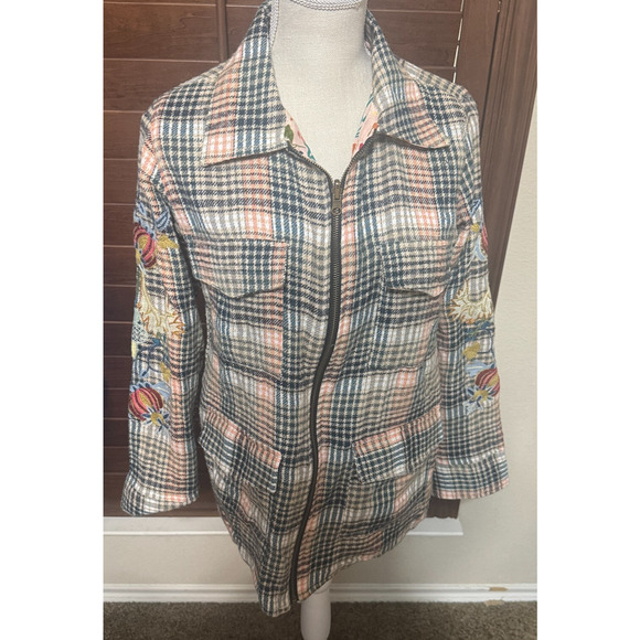 Reversible Boho full zip Jacket Floral Embroidery Plaid Soft Flannel sz S Artsy - Picture 3 of 12